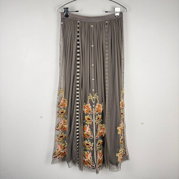 Sundance Adorabella Maxi Skirt Floral Embroidered Grey Taupe Women's Small Boho - Picture 9 of 11